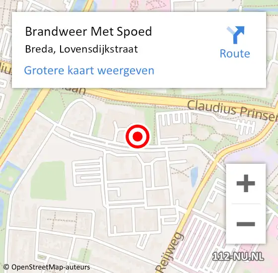 Locatie op kaart van de 112 melding: Brandweer Met Spoed Naar Breda, Lovensdijkstraat op 20 mei 2022 10:17