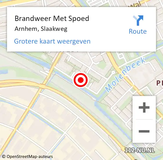 Locatie op kaart van de 112 melding: Brandweer Met Spoed Naar Arnhem, Slaakweg op 20 mei 2022 13:37