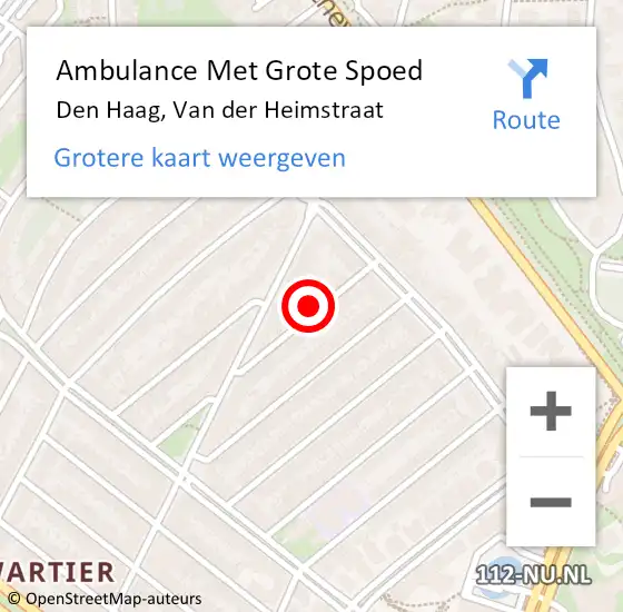 Locatie op kaart van de 112 melding: Ambulance Met Grote Spoed Naar Den Haag, Van der Heimstraat op 20 mei 2022 14:06