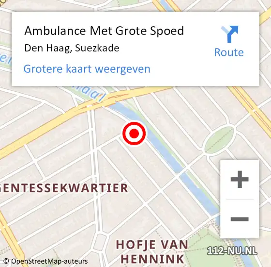 Locatie op kaart van de 112 melding: Ambulance Met Grote Spoed Naar Den Haag, Suezkade op 20 mei 2022 15:38