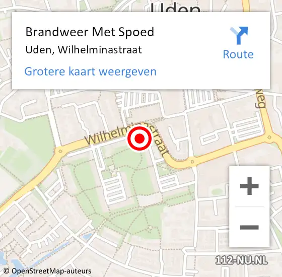 Locatie op kaart van de 112 melding: Brandweer Met Spoed Naar Uden, Wilhelminastraat op 20 mei 2022 17:31