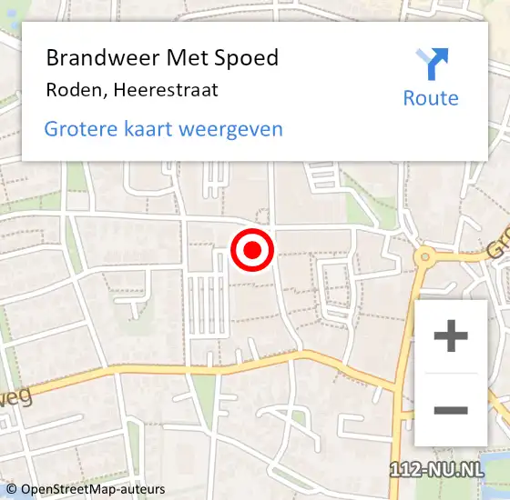 Locatie op kaart van de 112 melding: Brandweer Met Spoed Naar Roden, Heerestraat op 20 mei 2022 17:36