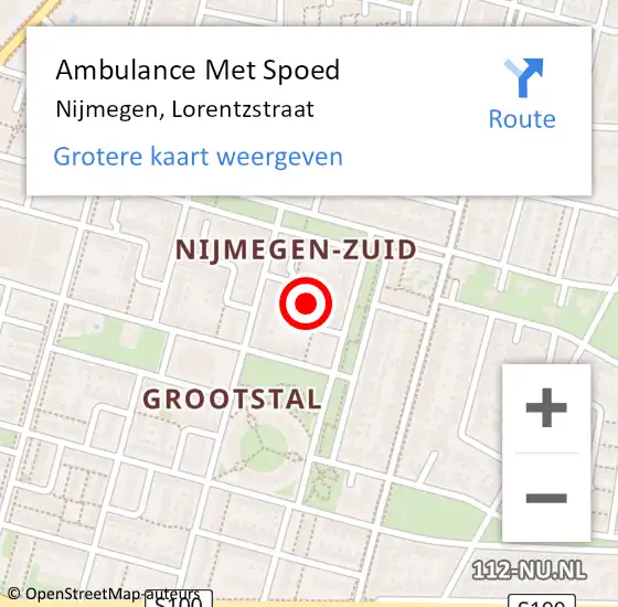 Locatie op kaart van de 112 melding: Ambulance Met Spoed Naar Nijmegen, Lorentzstraat op 20 mei 2022 18:44