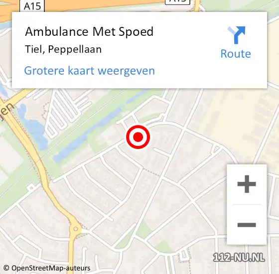 Locatie op kaart van de 112 melding: Ambulance Met Spoed Naar Tiel, Peppellaan op 20 mei 2022 19:24