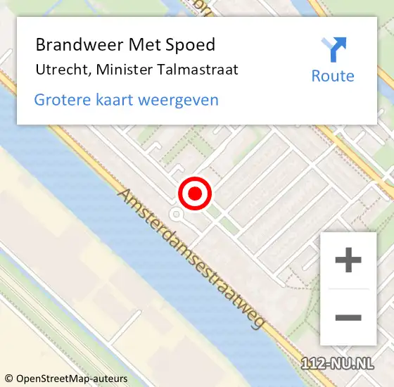 Locatie op kaart van de 112 melding: Brandweer Met Spoed Naar Utrecht, Minister Talmastraat op 20 mei 2022 19:35