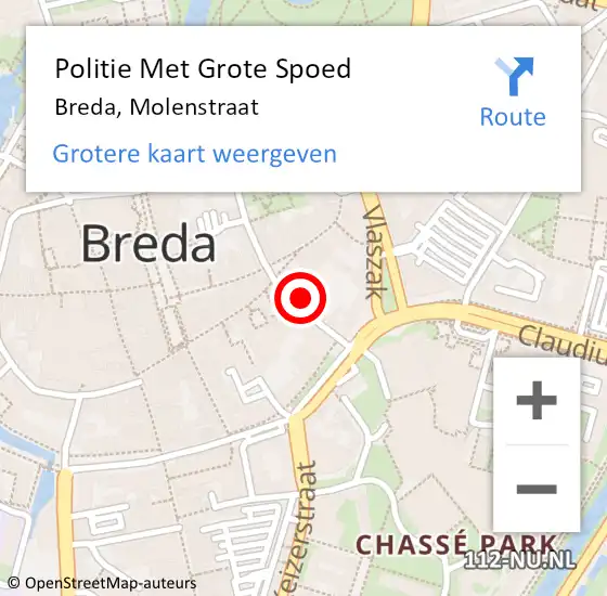 Locatie op kaart van de 112 melding: Politie Met Grote Spoed Naar Breda, Molenstraat op 21 mei 2022 00:27