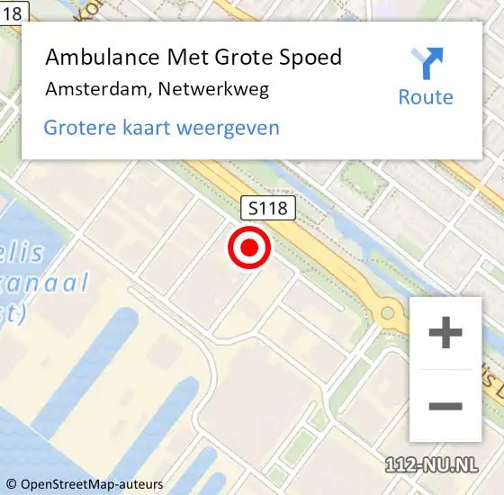 Locatie op kaart van de 112 melding: Ambulance Met Grote Spoed Naar Amsterdam, Netwerkweg op 21 mei 2022 02:23