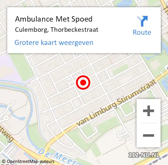 Locatie op kaart van de 112 melding: Ambulance Met Spoed Naar Culemborg, Thorbeckestraat op 21 mei 2022 03:33