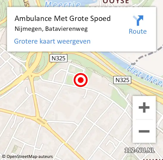 Locatie op kaart van de 112 melding: Ambulance Met Grote Spoed Naar Nijmegen, Batavierenweg op 21 mei 2022 06:55