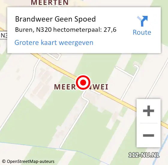 Locatie op kaart van de 112 melding: Brandweer Geen Spoed Naar Buren, N320 hectometerpaal: 27,6 op 21 mei 2022 10:28