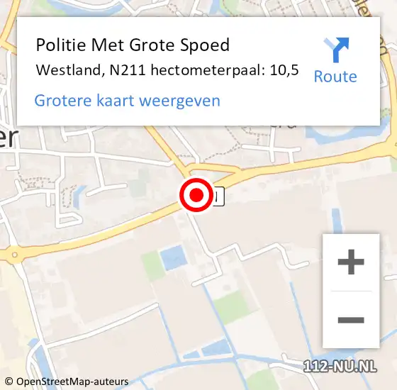 Locatie op kaart van de 112 melding: Politie Met Grote Spoed Naar Westland, N211 hectometerpaal: 10,5 op 21 mei 2022 11:01