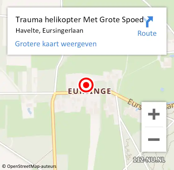 Locatie op kaart van de 112 melding: Trauma helikopter Met Grote Spoed Naar Havelte, Eursingerlaan op 21 mei 2022 11:08
