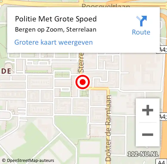 Locatie op kaart van de 112 melding: Politie Met Grote Spoed Naar Bergen op Zoom, Sterrelaan op 21 mei 2022 14:05