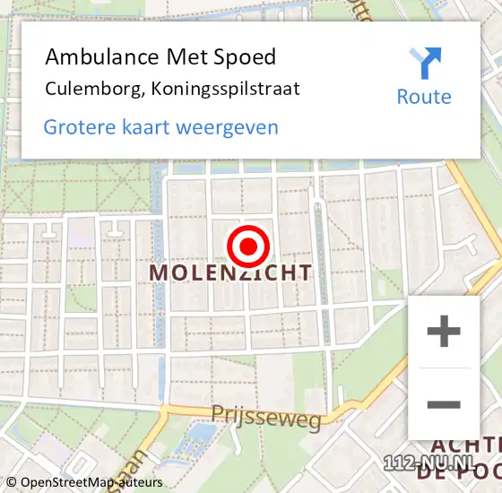 Locatie op kaart van de 112 melding: Ambulance Met Spoed Naar Culemborg, Koningsspilstraat op 21 mei 2022 15:23