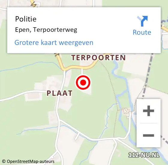 Locatie op kaart van de 112 melding: Politie Epen, Terpoorterweg op 21 mei 2022 16:42