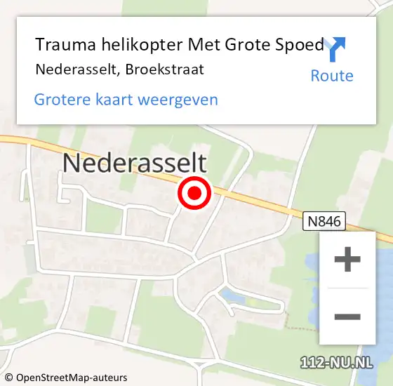Locatie op kaart van de 112 melding: Trauma helikopter Met Grote Spoed Naar Nederasselt, Broekstraat op 21 mei 2022 17:40