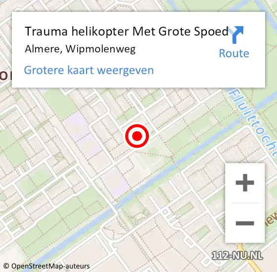 Locatie op kaart van de 112 melding: Trauma helikopter Met Grote Spoed Naar Almere, Wipmolenweg op 21 mei 2022 17:56