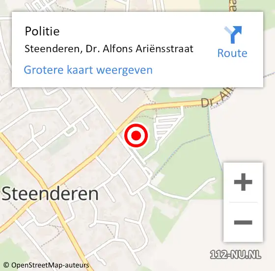 Locatie op kaart van de 112 melding: Politie Steenderen, Dr. Alfons Ariënsstraat op 21 mei 2022 18:06