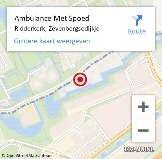 Locatie op kaart van de 112 melding: Ambulance Met Spoed Naar Ridderkerk, Zevenbergsedijkje op 21 mei 2022 18:33