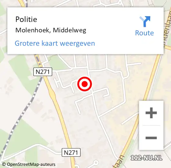 Locatie op kaart van de 112 melding: Politie Molenhoek, Middelweg op 21 mei 2022 18:35