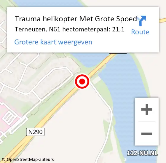 Locatie op kaart van de 112 melding: Trauma helikopter Met Grote Spoed Naar Terneuzen, N61 hectometerpaal: 21,1 op 21 mei 2022 20:22