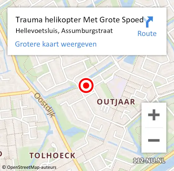 Locatie op kaart van de 112 melding: Trauma helikopter Met Grote Spoed Naar Hellevoetsluis, Assumburgstraat op 22 mei 2022 01:48