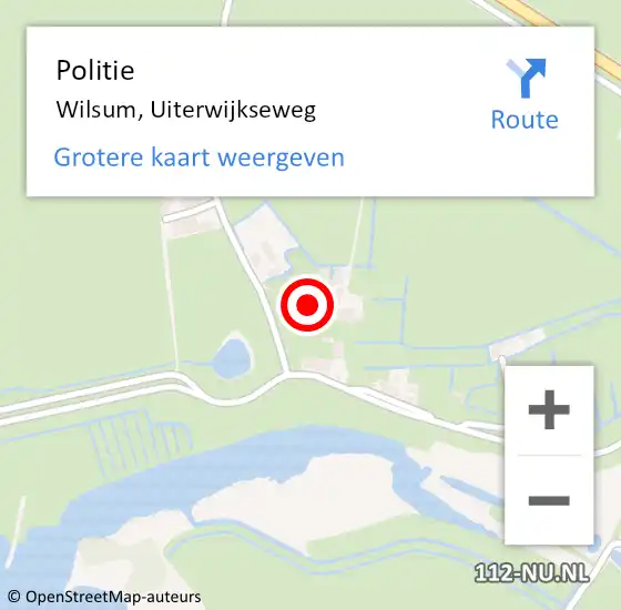 Locatie op kaart van de 112 melding: Politie Wilsum, Uiterwijkseweg op 22 mei 2022 07:39