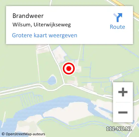 Locatie op kaart van de 112 melding: Brandweer Wilsum, Uiterwijkseweg op 22 mei 2022 07:50