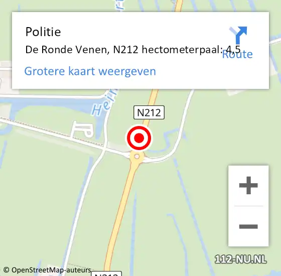 Locatie op kaart van de 112 melding: Politie De Ronde Venen, N212 hectometerpaal: 4,5 op 22 mei 2022 10:45