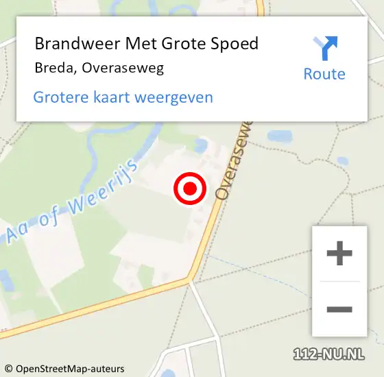 Locatie op kaart van de 112 melding: Brandweer Met Grote Spoed Naar Breda, Overaseweg op 22 mei 2022 15:07