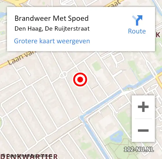 Locatie op kaart van de 112 melding: Brandweer Met Spoed Naar Den Haag, De Ruijterstraat op 22 mei 2022 15:53