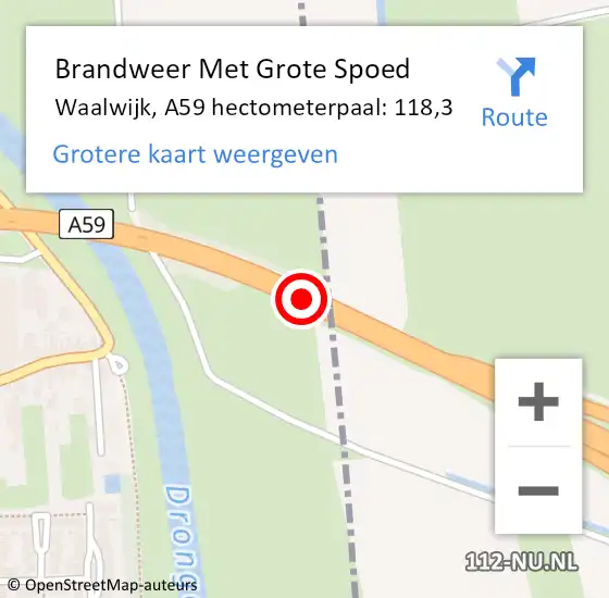 Locatie op kaart van de 112 melding: Brandweer Met Grote Spoed Naar Waalwijk, A59 hectometerpaal: 118,3 op 22 mei 2022 20:45