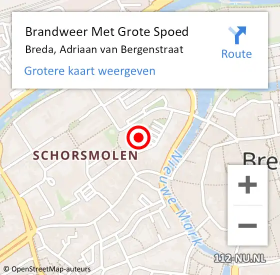 Locatie op kaart van de 112 melding: Brandweer Met Grote Spoed Naar Breda, Adriaan van Bergenstraat op 23 mei 2022 01:39