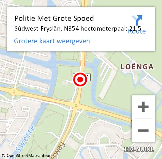 Locatie op kaart van de 112 melding: Politie Met Grote Spoed Naar Súdwest-Fryslân, N354 hectometerpaal: 21,5 op 23 mei 2022 08:42