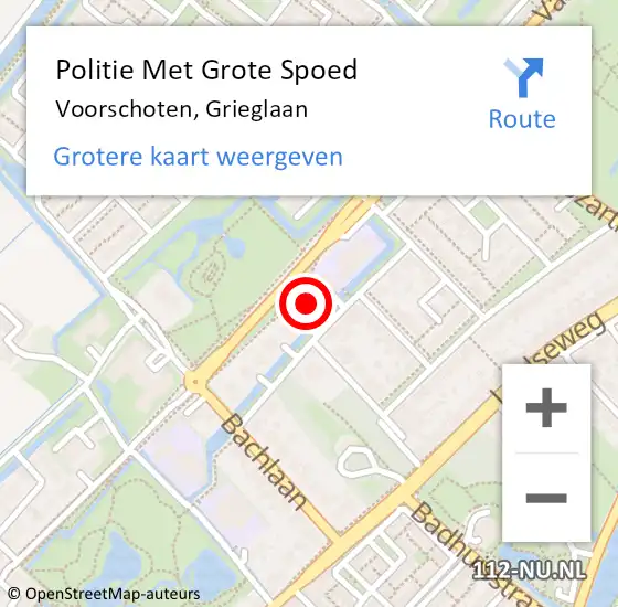 Locatie op kaart van de 112 melding: Politie Met Grote Spoed Naar Voorschoten, Grieglaan op 23 mei 2022 10:08