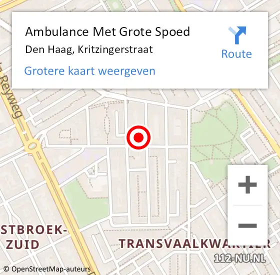 Locatie op kaart van de 112 melding: Ambulance Met Grote Spoed Naar Den Haag, Kritzingerstraat op 23 mei 2022 10:35