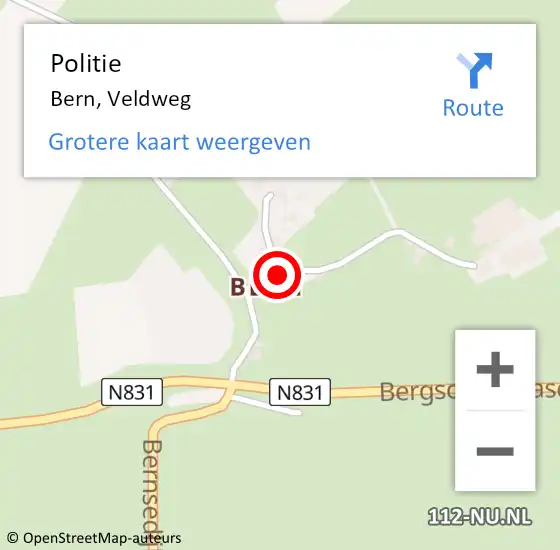 Locatie op kaart van de 112 melding: Politie Bern, Veldweg op 23 mei 2022 11:06