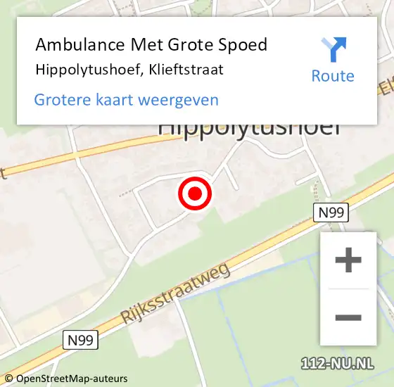 Locatie op kaart van de 112 melding: Ambulance Met Grote Spoed Naar Hippolytushoef, Klieftstraat op 23 mei 2022 13:24