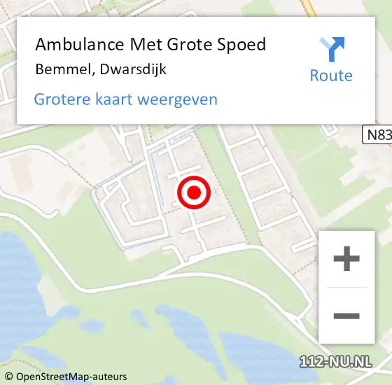 Locatie op kaart van de 112 melding: Ambulance Met Grote Spoed Naar Bemmel, Dwarsdijk op 23 mei 2022 13:53