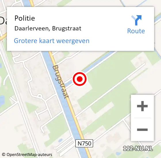 Locatie op kaart van de 112 melding: Politie Daarlerveen, Brugstraat op 23 mei 2022 15:07