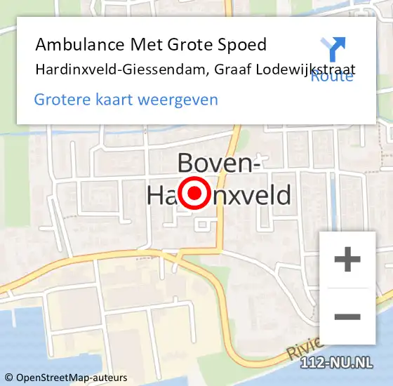 Locatie op kaart van de 112 melding: Ambulance Met Grote Spoed Naar Hardinxveld-Giessendam, Graaf Lodewijkstraat op 23 mei 2022 17:58