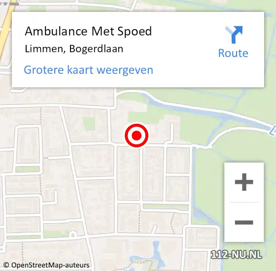 Locatie op kaart van de 112 melding: Ambulance Met Spoed Naar Limmen, Bogerdlaan op 23 mei 2022 22:24