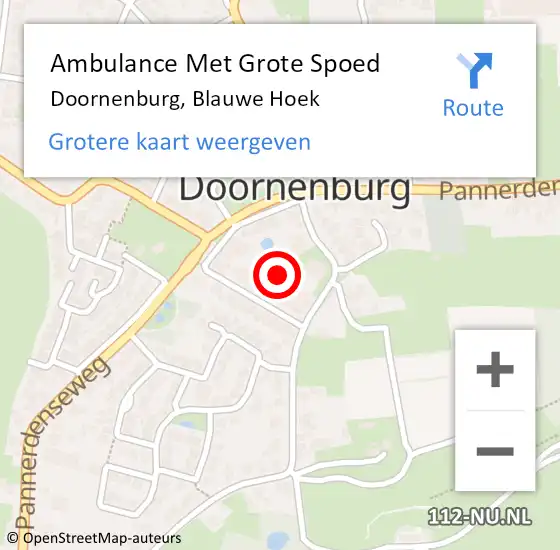 Locatie op kaart van de 112 melding: Ambulance Met Grote Spoed Naar Doornenburg, Blauwe Hoek op 23 mei 2022 23:55