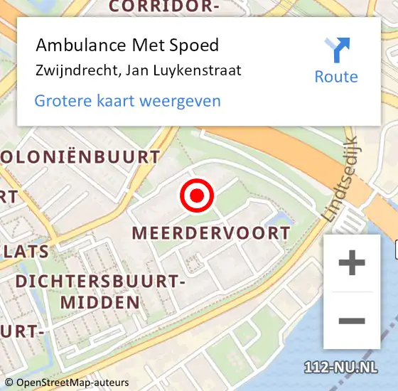 Locatie op kaart van de 112 melding: Ambulance Met Spoed Naar Zwijndrecht, Jan Luykenstraat op 24 mei 2022 00:18