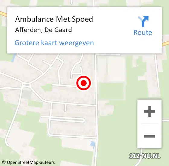 Locatie op kaart van de 112 melding: Ambulance Met Spoed Naar Afferden, De Gaard op 24 mei 2022 03:01