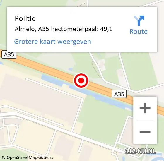 Locatie op kaart van de 112 melding: Politie Almelo, A35 hectometerpaal: 49,1 op 24 mei 2022 05:25
