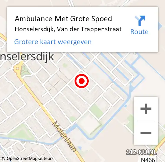 Locatie op kaart van de 112 melding: Ambulance Met Grote Spoed Naar Honselersdijk, Van der Trappenstraat op 24 mei 2022 09:51