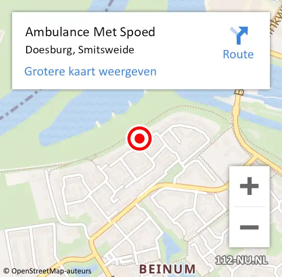 Locatie op kaart van de 112 melding: Ambulance Met Spoed Naar Doesburg, Smitsweide op 24 mei 2022 10:27