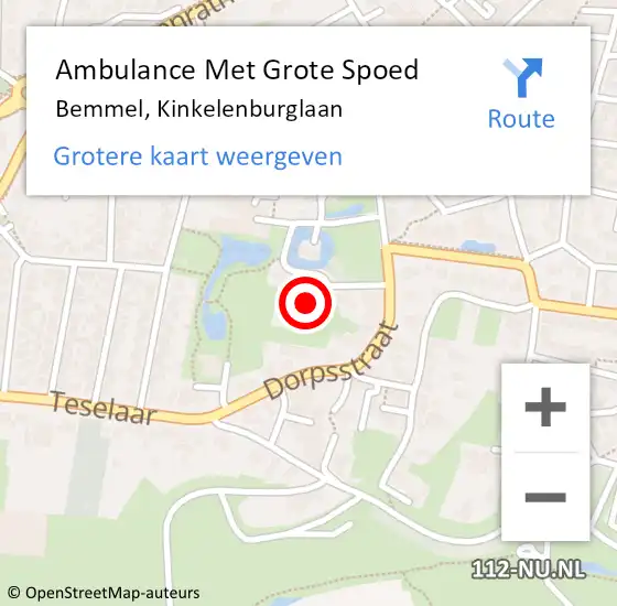 Locatie op kaart van de 112 melding: Ambulance Met Grote Spoed Naar Bemmel, Kinkelenburglaan op 24 mei 2022 11:44
