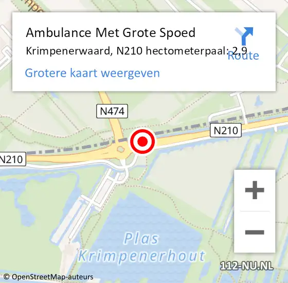 Locatie op kaart van de 112 melding: Ambulance Met Grote Spoed Naar Krimpenerwaard, N210 hectometerpaal: 2,9 op 24 mei 2022 11:46